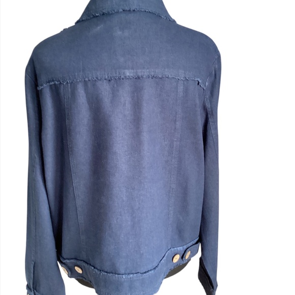 Charlie Paige Raw Edge Linen Bomber Jacket, Navy, Large - Picture 4 of 8